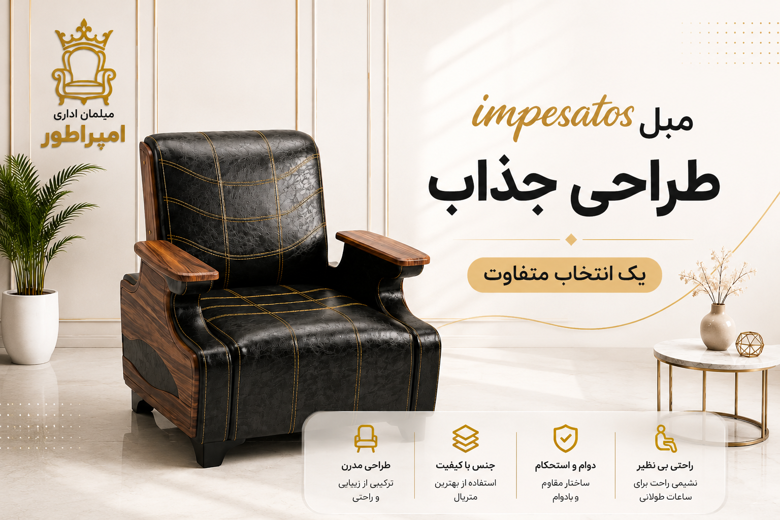 مبل اداری چرمی شیک و راحت مبلمان اداری امپراطور