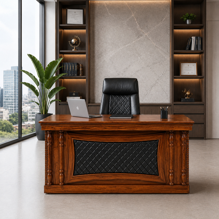 Imperator Classic Executive Desk | Luxury Wood Office Table with Leather Inlay