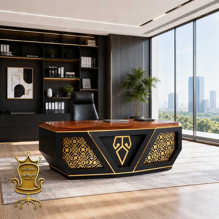 میز مدیریت بدون ال میز مدیریتی MDF وکیوم میز اداری هایگلاس میز مدیریت سه کشو