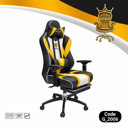 صندلی گیمینگ DXRACER مدل G2006 با طراحی ارگونومیک، بالشتک گردن و کمر، دسته قابل تنظیم و پایه چرخدار پاوید